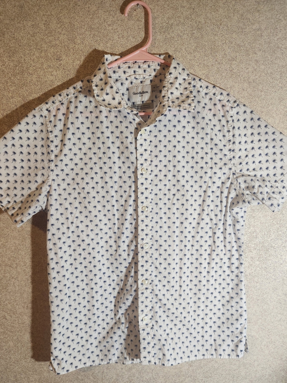 Goodfellow & Co White Short-Sleeve Button-Down with Navy Palm Print